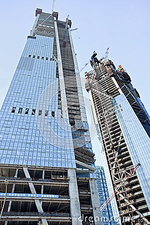 Skyscrapers under construction in Dalian city center, China Editorial Stock Photo